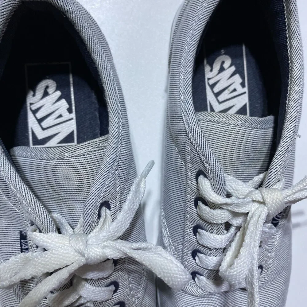 VANS Sneakers Womens 6 Blue‎ White Grey Pinstripes Atwood Classic Low Casual